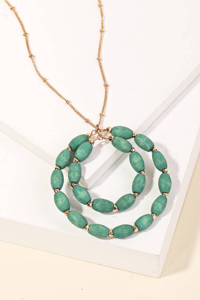 Wooden Bead Circle Pendant Long Necklace - With Purpose Boutique