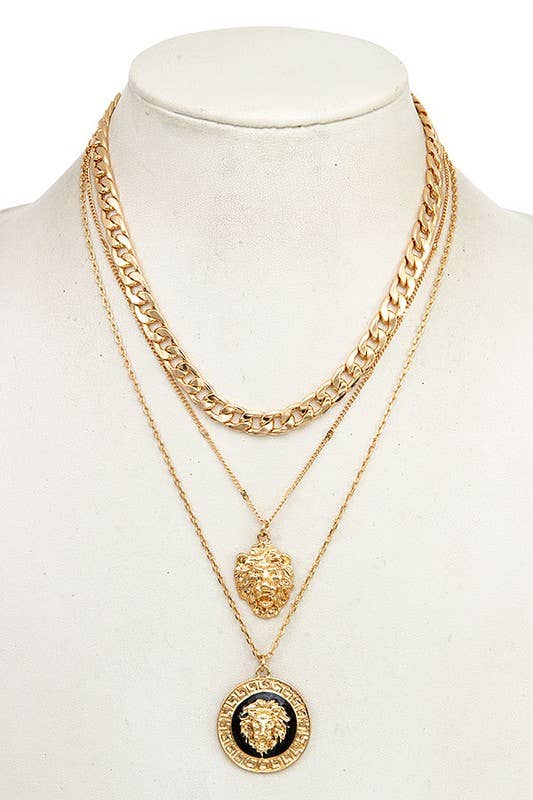 Lion Disk Pendant Layered Necklace - With Purpose Boutique