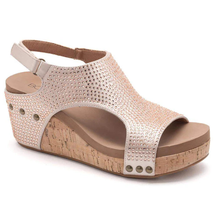 Corky's Carly champagne and crystal wedges