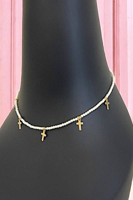 Multi Cross Pendant Pearl Bead Necklace - With Purpose Boutique