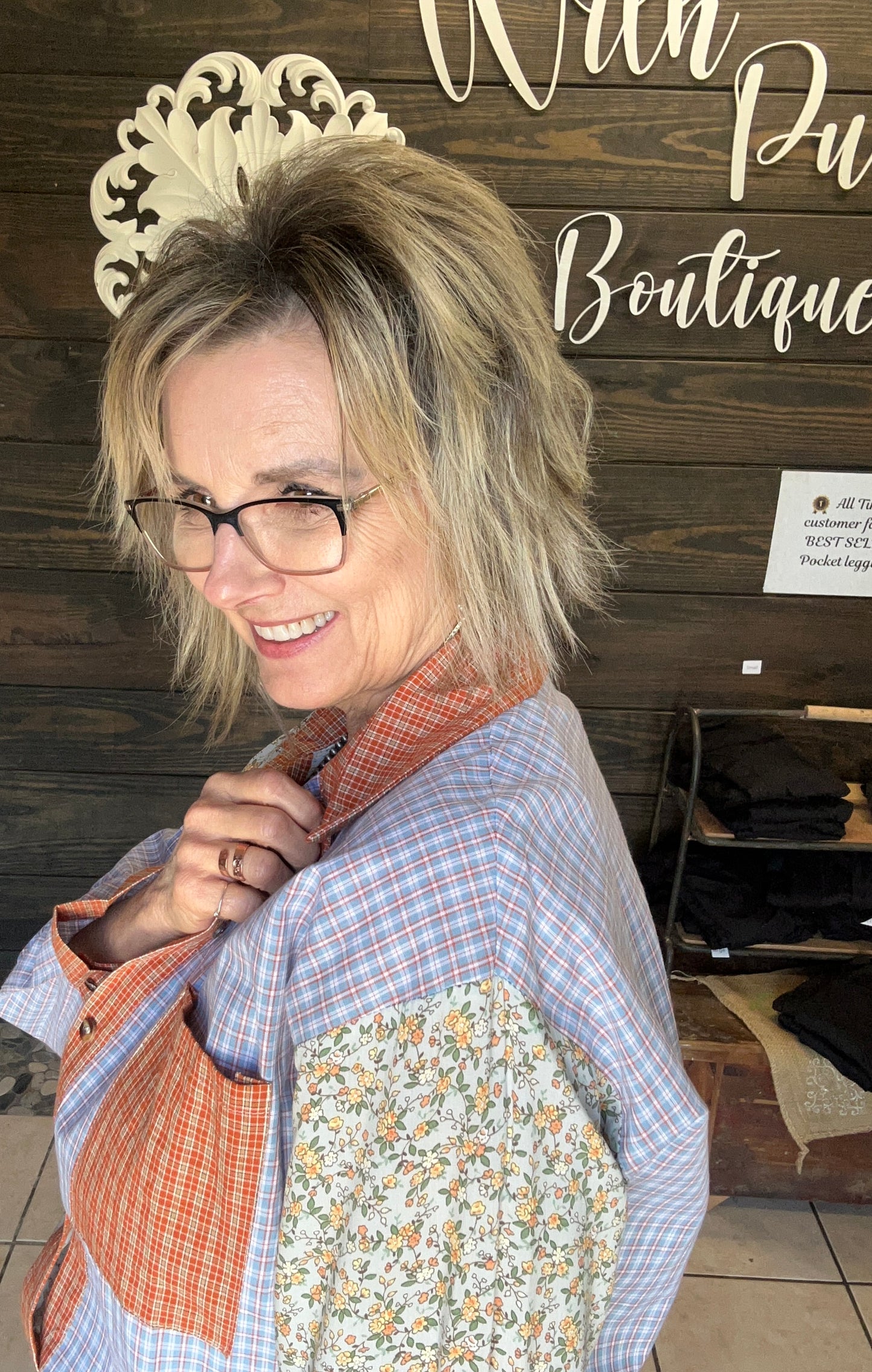 Plaid Floral Patchwork Top - With Purpose Boutique