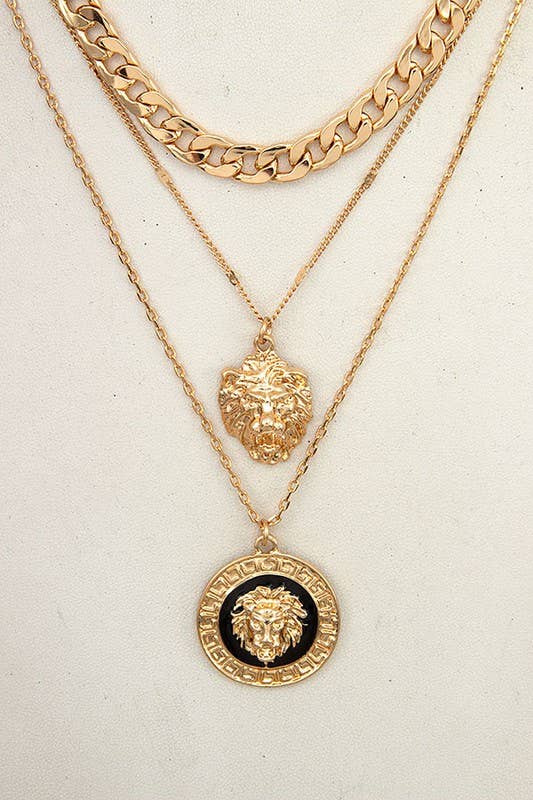 Lion Disk Pendant Layered Necklace - With Purpose Boutique