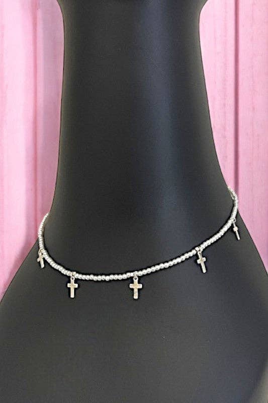 Multi Cross Pendant Pearl Bead Necklace , Approx Length: 14" Simple pearl beads with silver cross charm