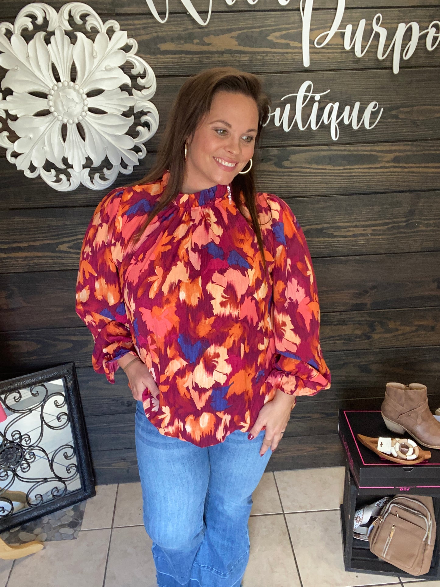 Floral Mock and Frills Top - With Purpose Boutique