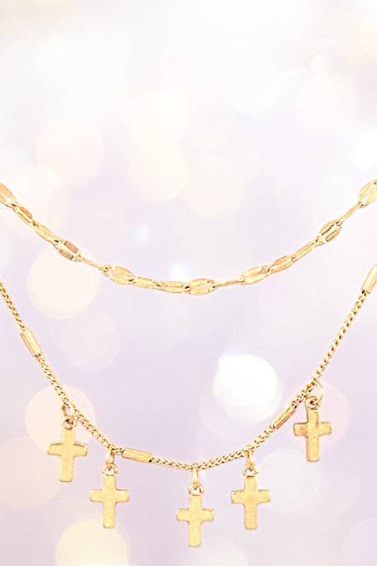 DETAILED CHAIN DANGLING CROSS PENDANT NECKLACE - With Purpose Boutique