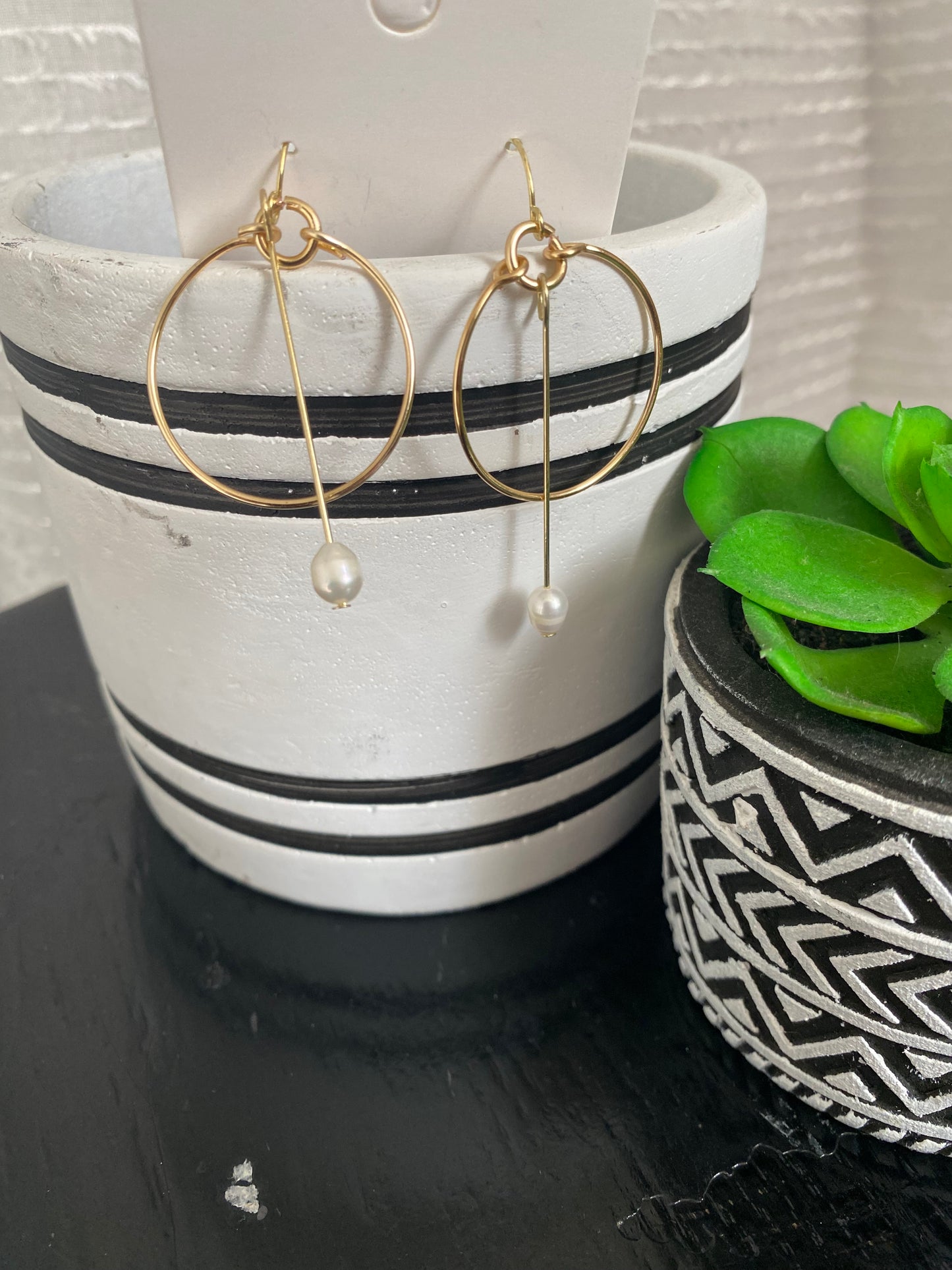 bar drop pearl hoop earrings handmade