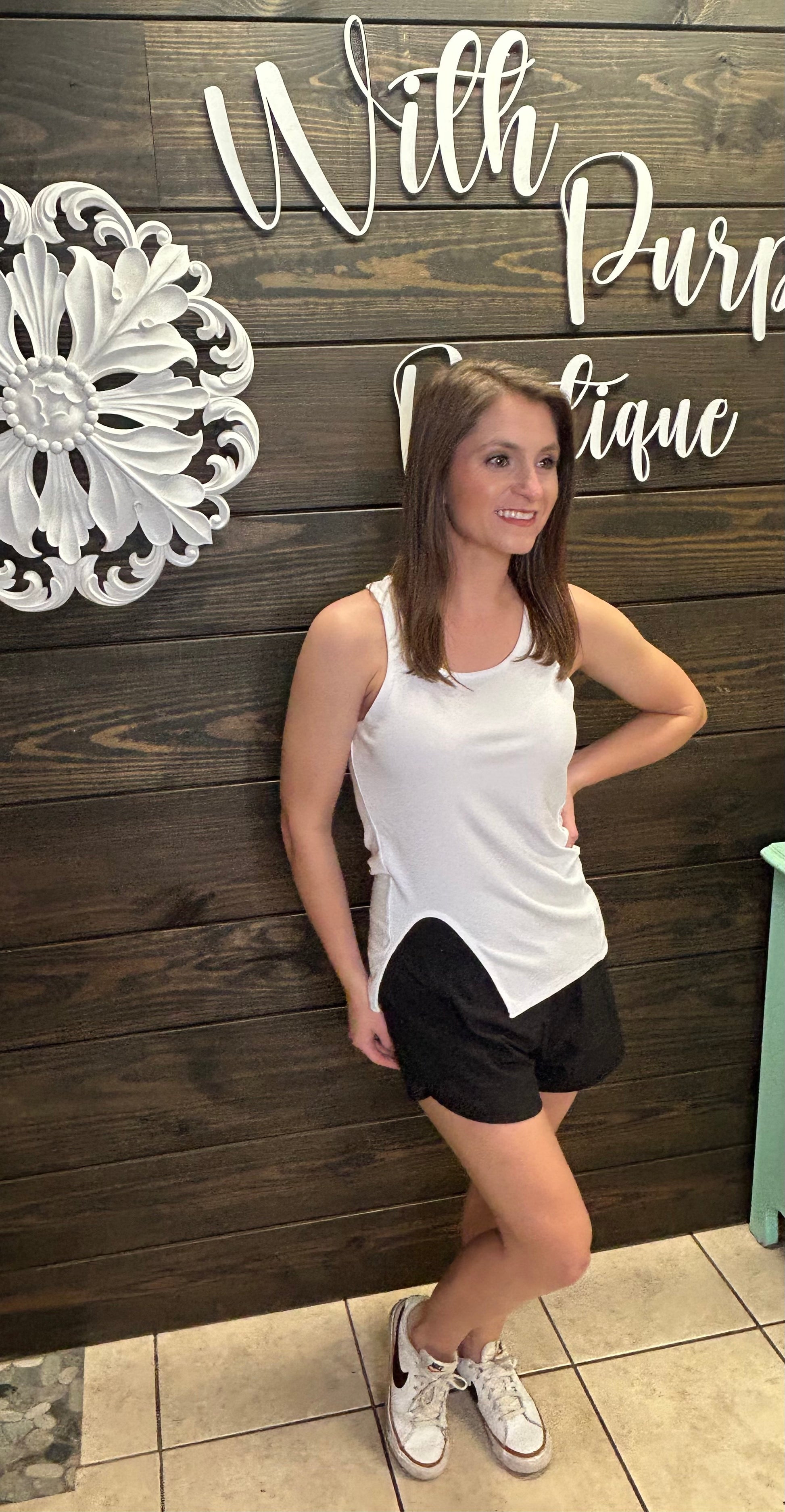 Flattering super stretchy yet premium style tank with extra side slit