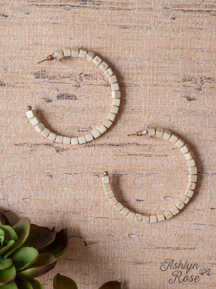 BLAME IT ON MY ROOTS CREAM SQUARE BEADED HOOPS - With Purpose Boutique