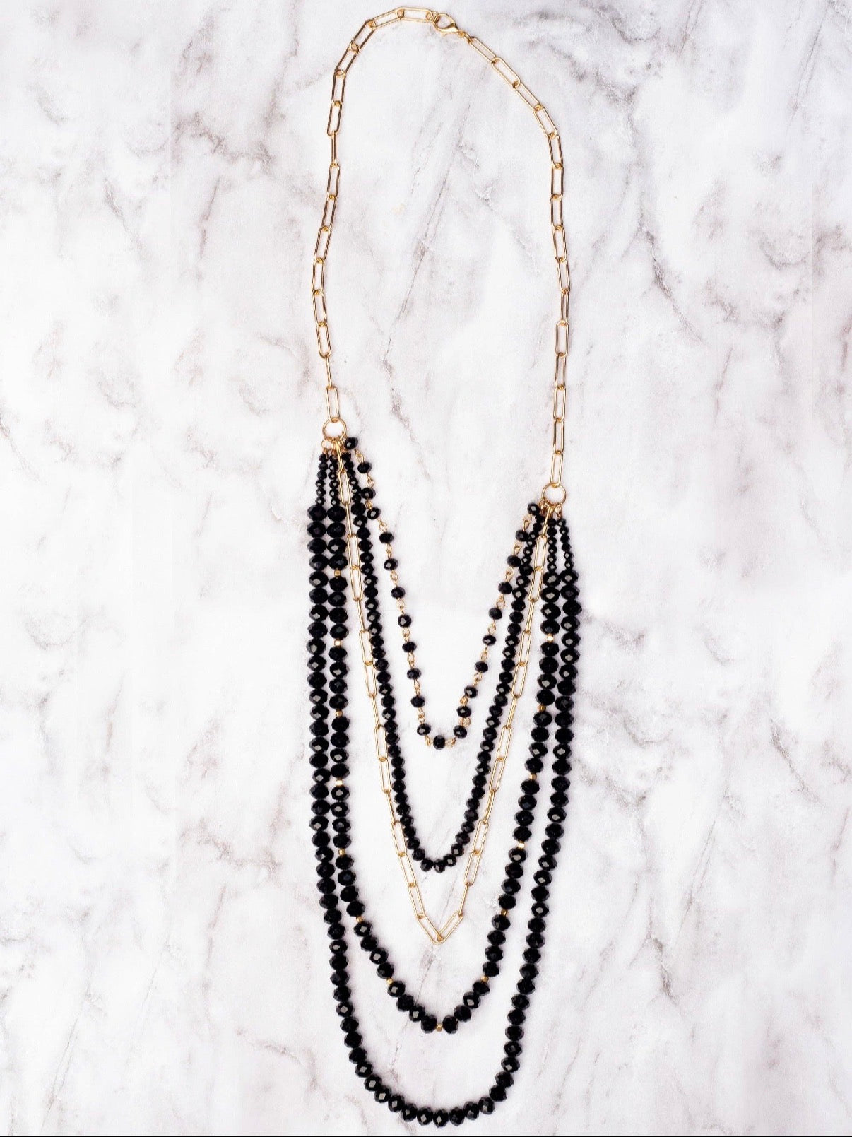 Black Crystal Layered Necklace