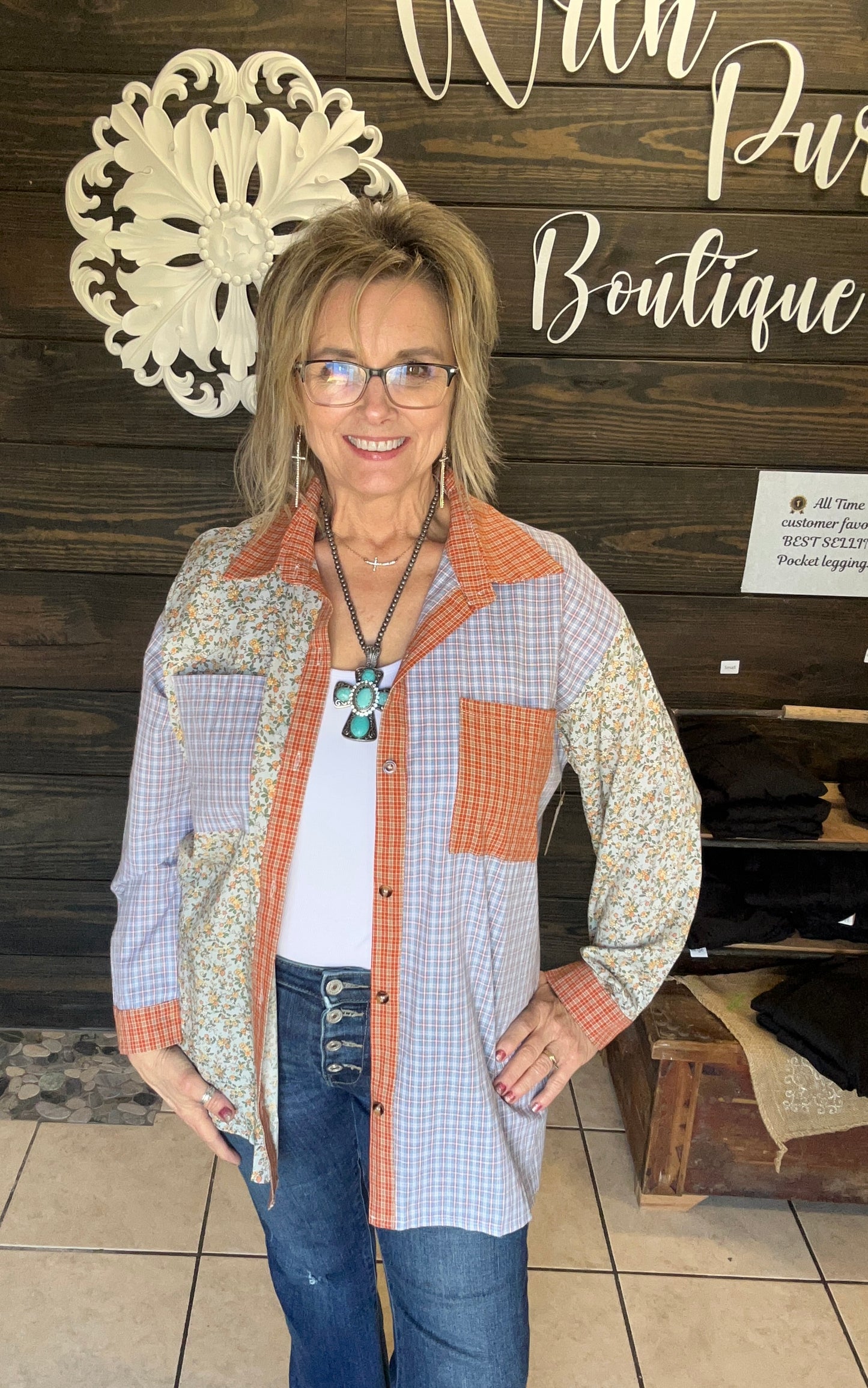 Plaid Floral Patchwork Top - With Purpose Boutique