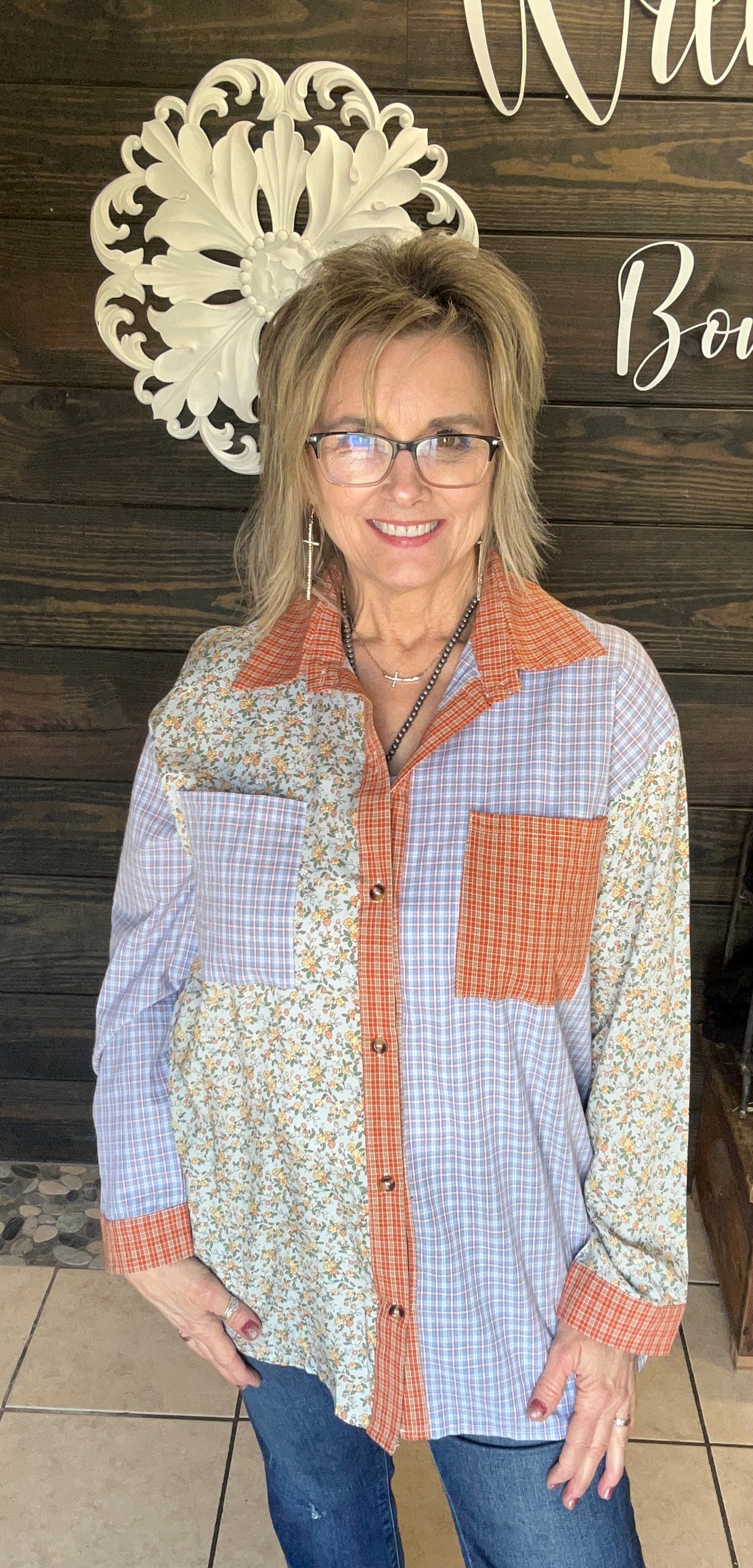 Plaid Floral Patchwork Top - With Purpose Boutique
