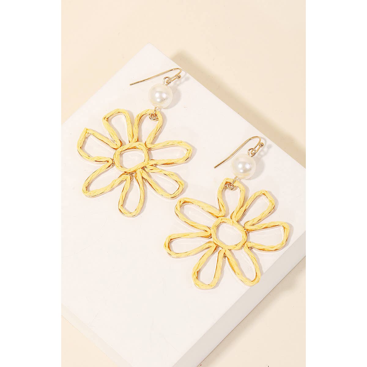 Paper Flower And Pearl Bead Dangle Earrings - With Purpose Boutique