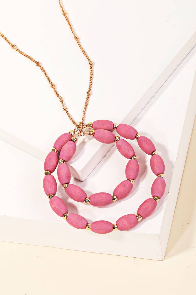Wooden Bead Circle Pendant Long Necklace - With Purpose Boutique