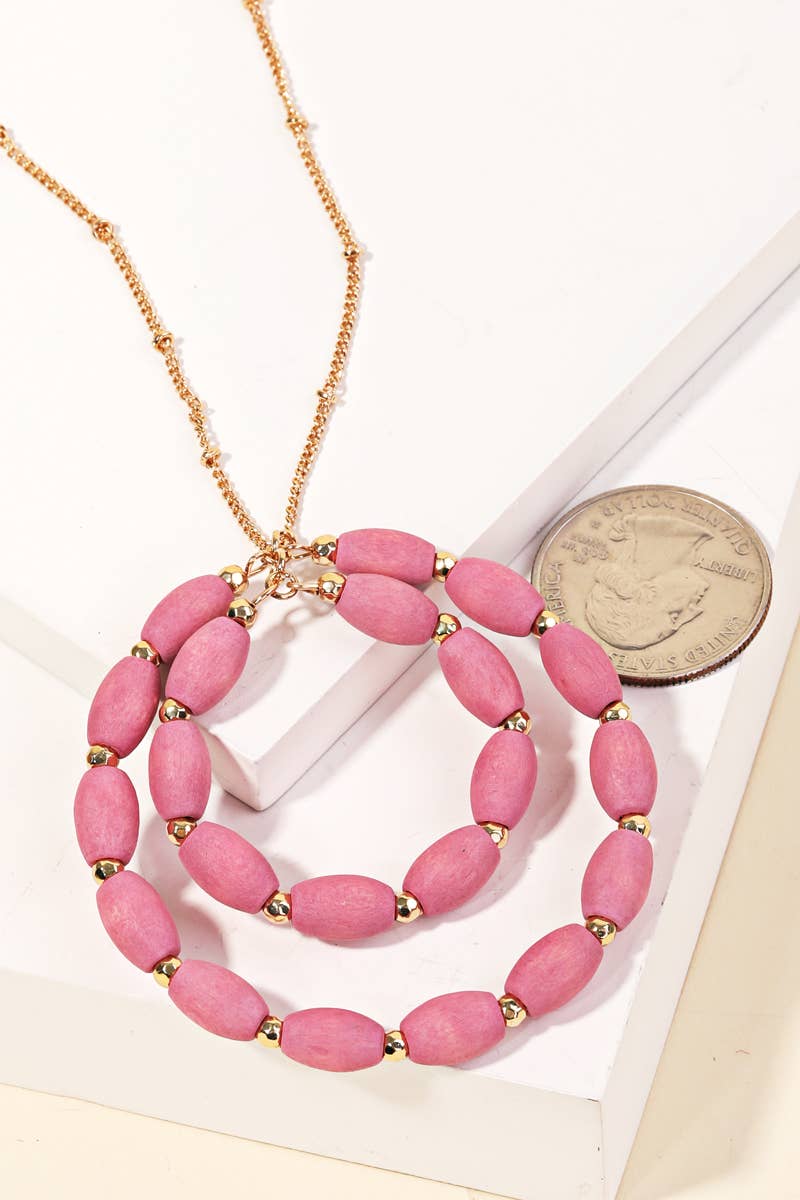 Wooden Bead Circle Pendant Long Necklace - With Purpose Boutique