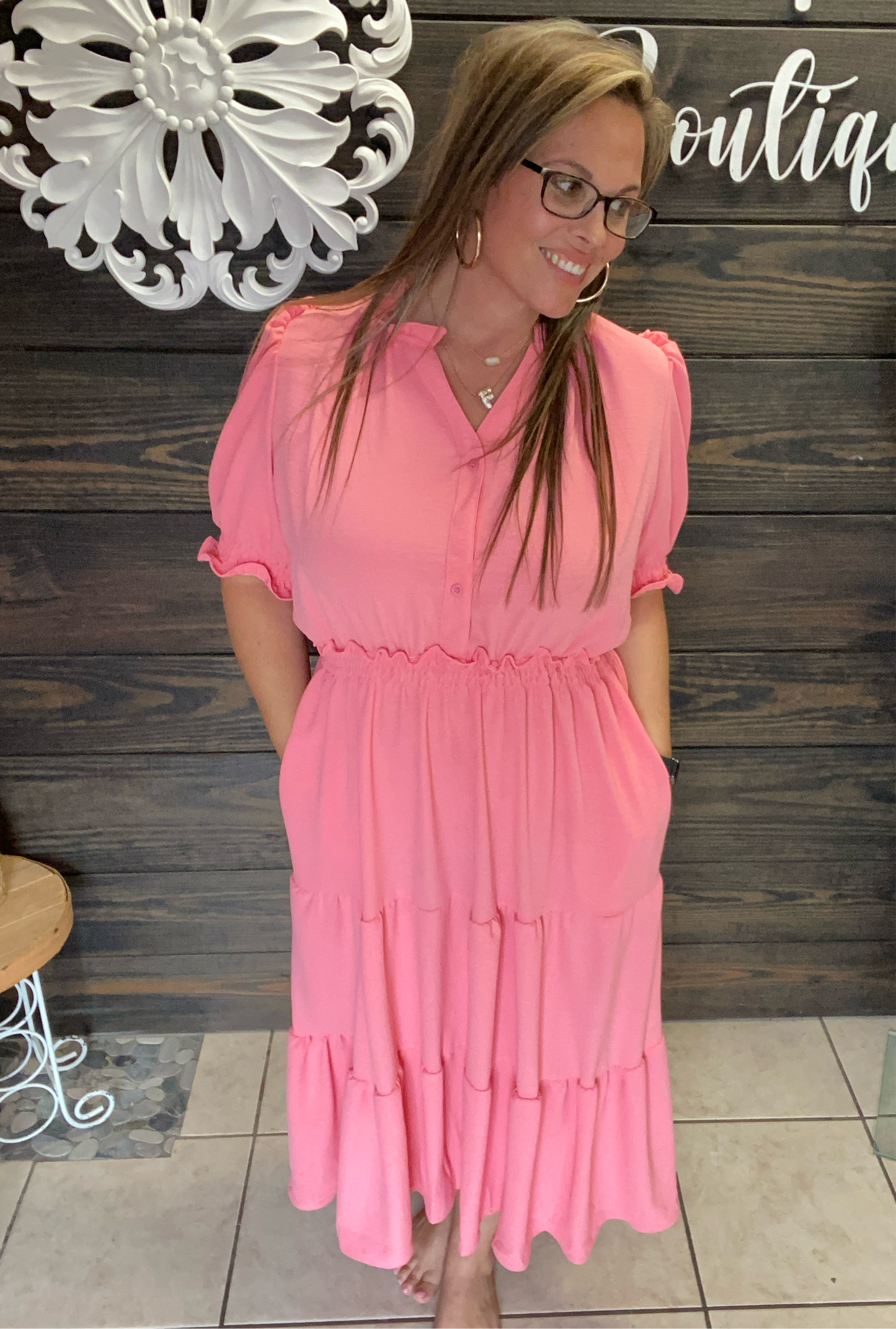 Button Maxi Coral Dress - With Purpose Boutique