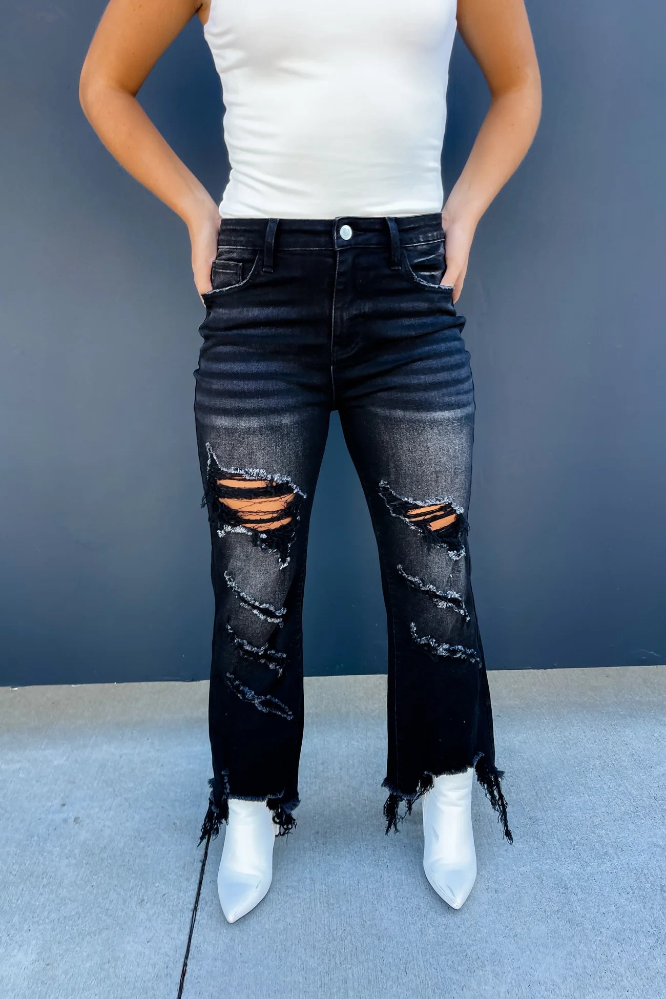 Blakely cropped urban black distressed jeans