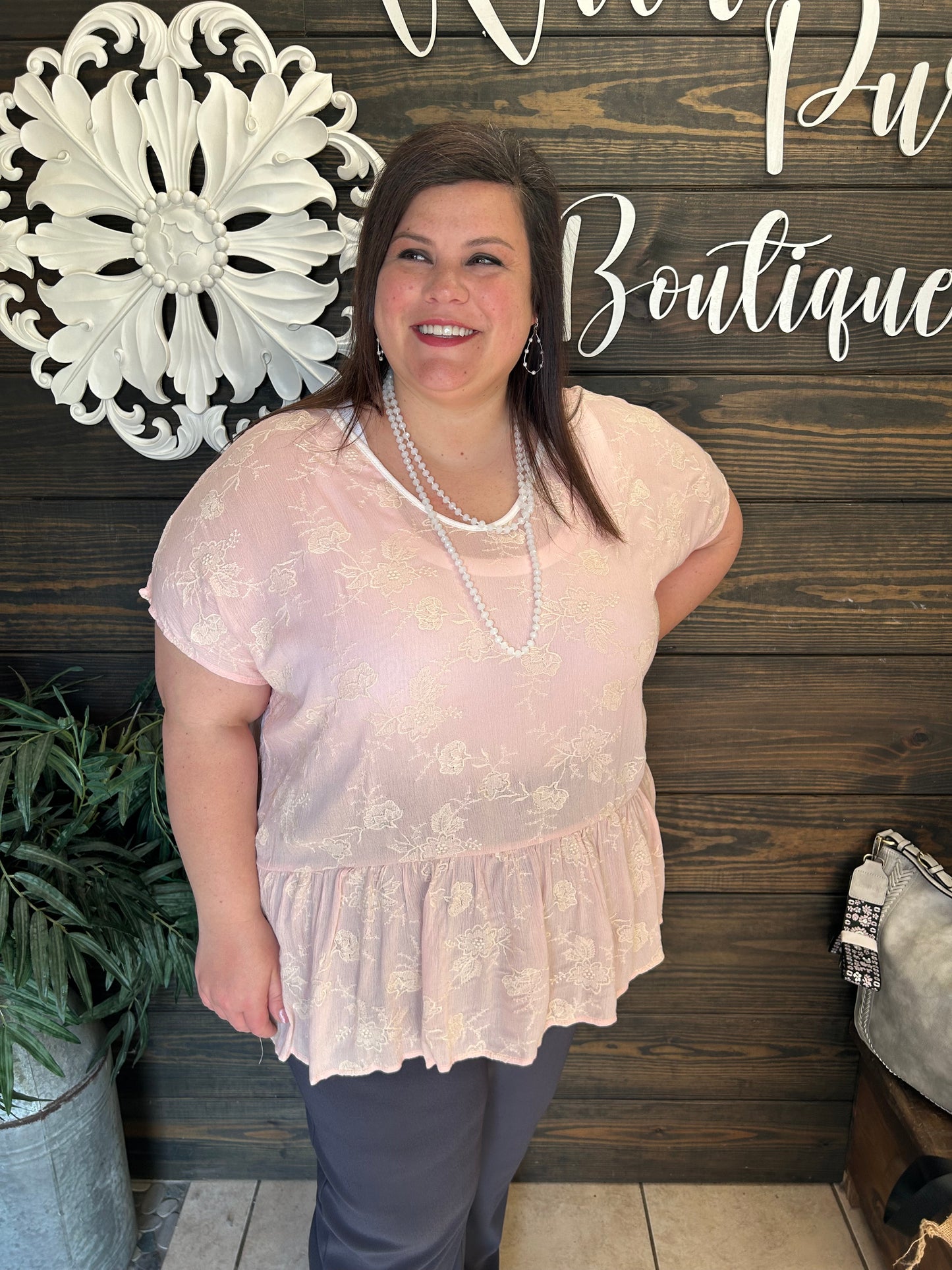 crochet and blush fashion top in Plus sizing