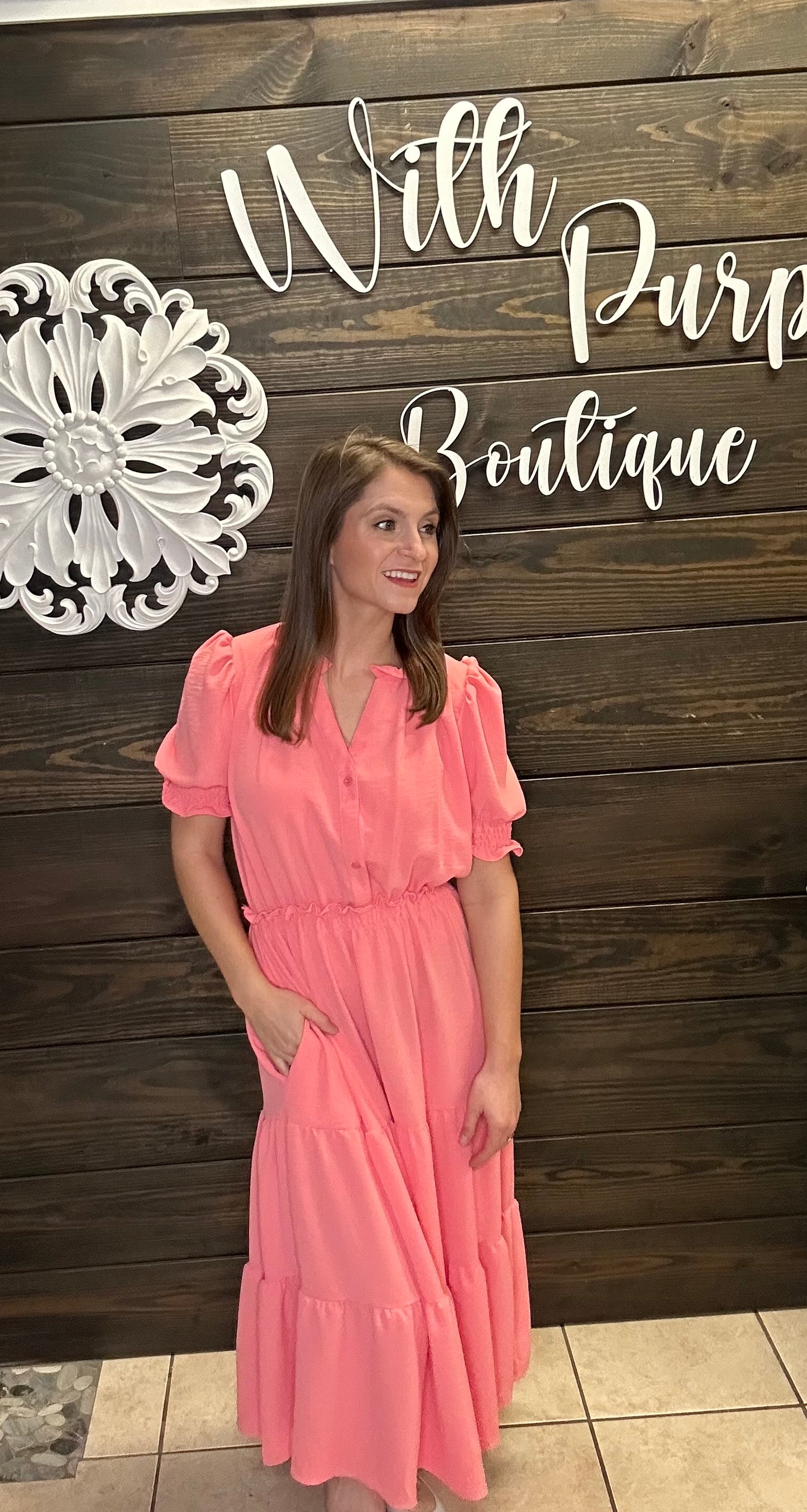 Button Maxi Coral Dress - With Purpose Boutique