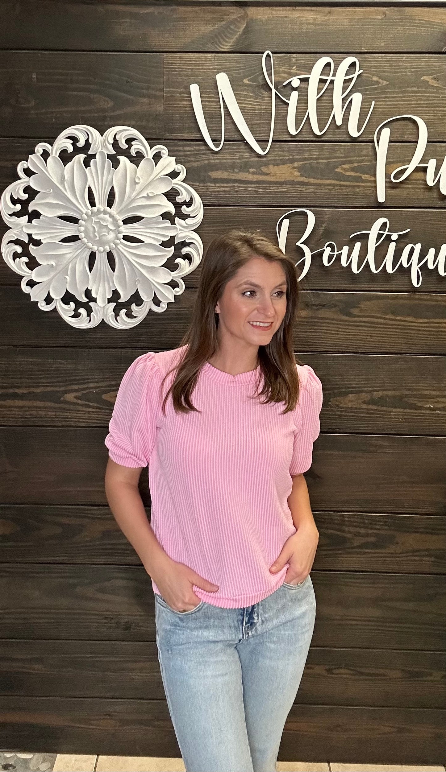 Dressy textured pink blouse