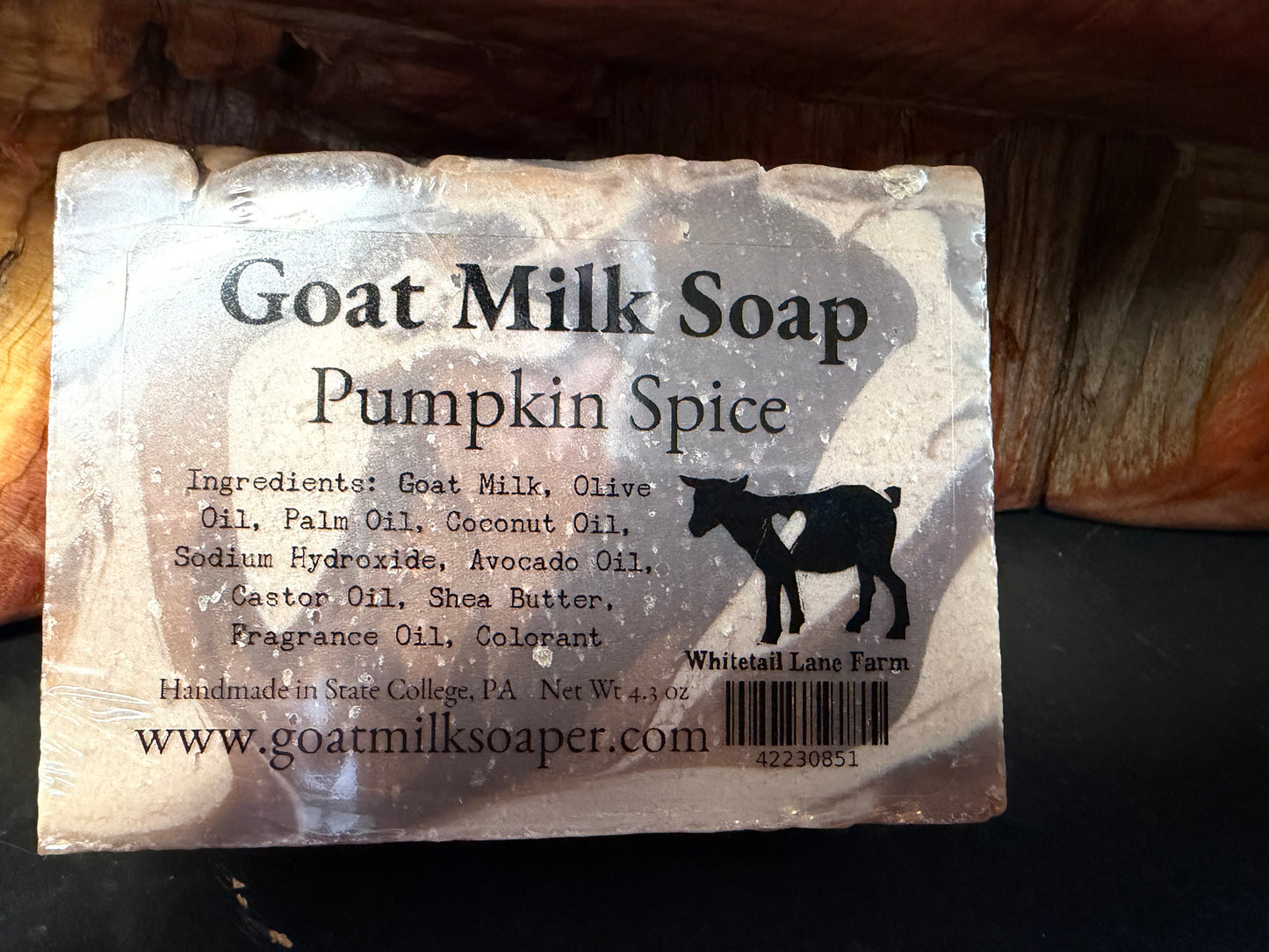 Goat Milk Soap with Pumpkin Spice flavor on a stone background