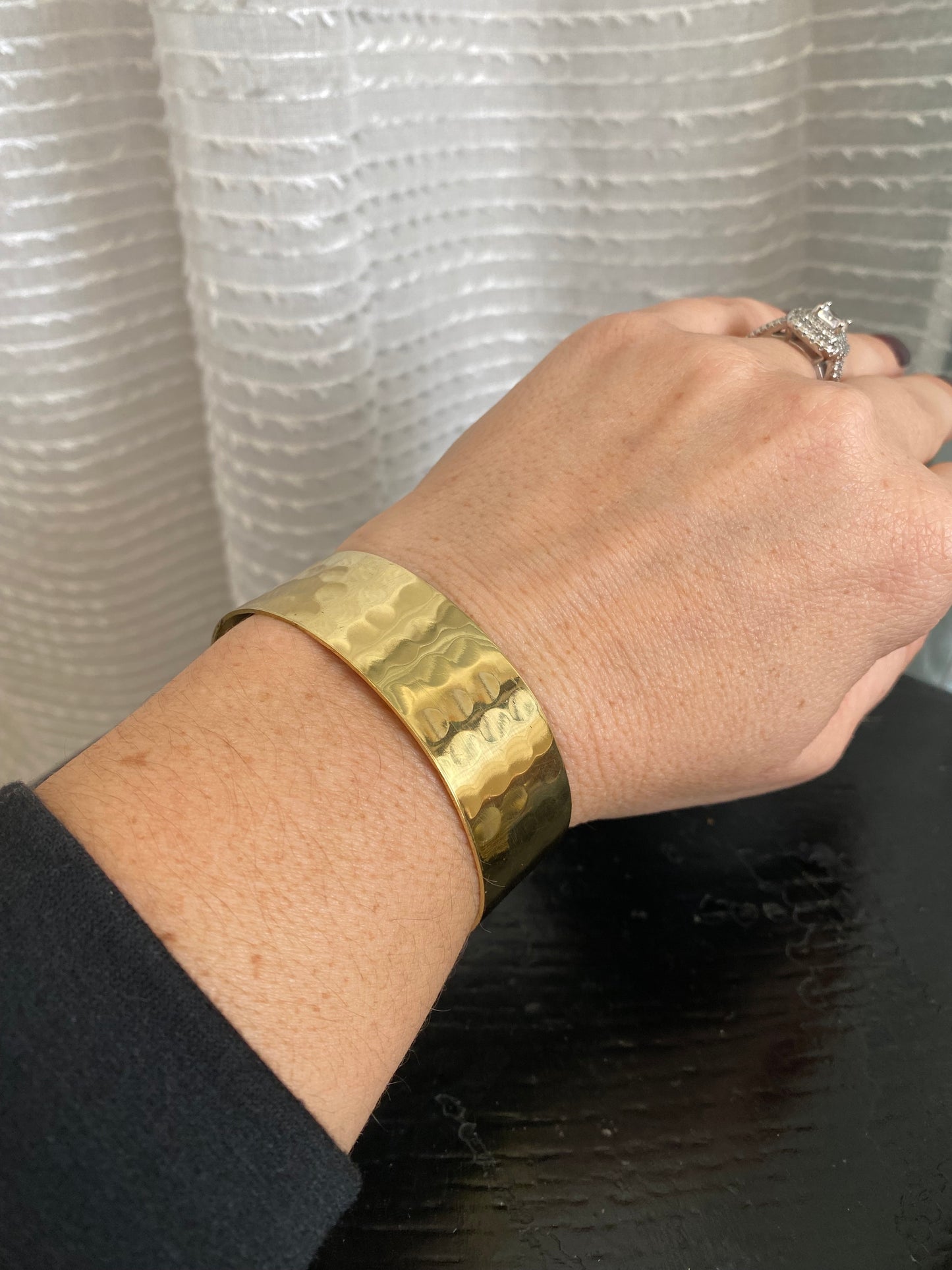 Gold hammered cuff bracelet