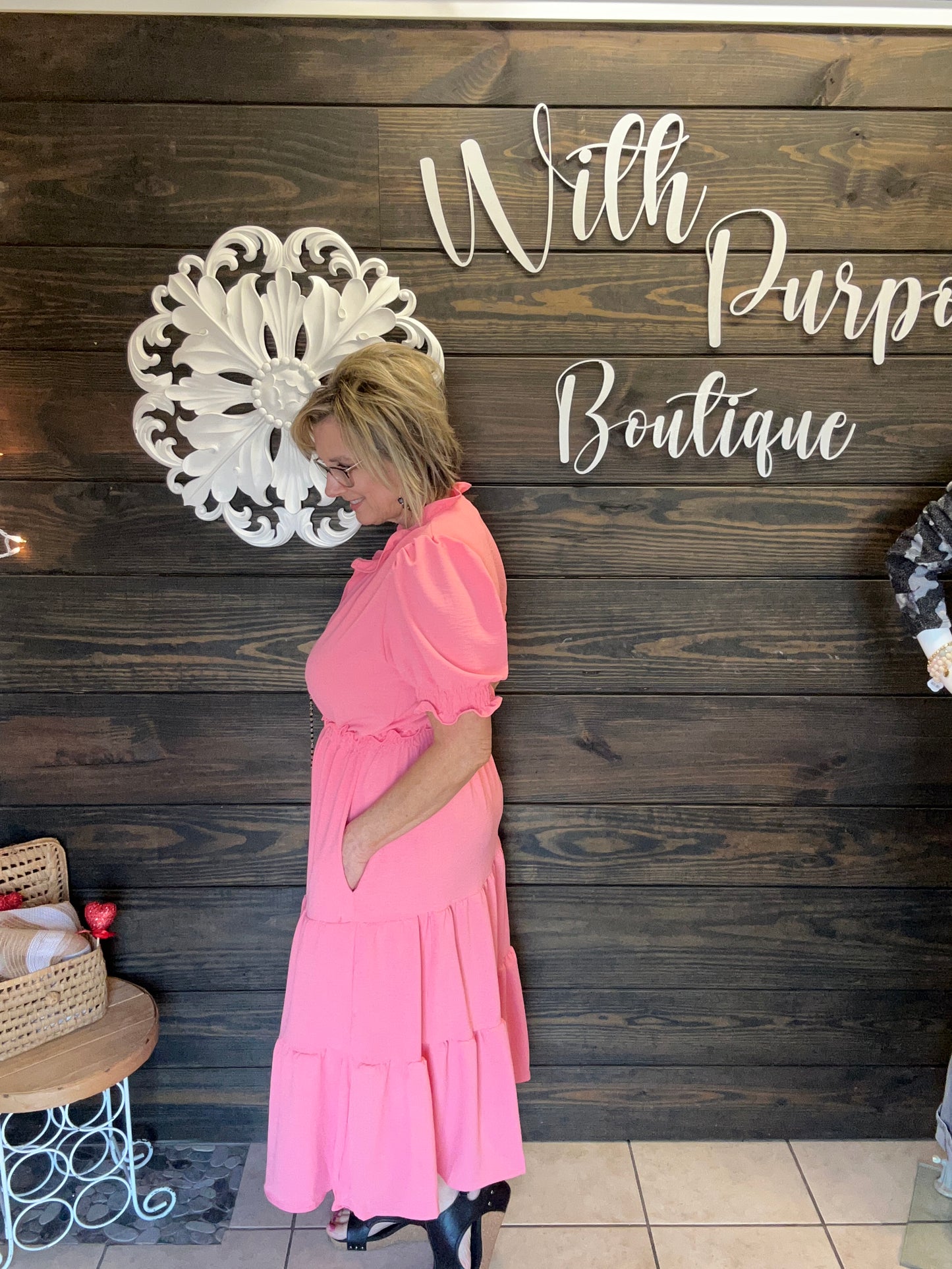 Button Maxi Coral Dress