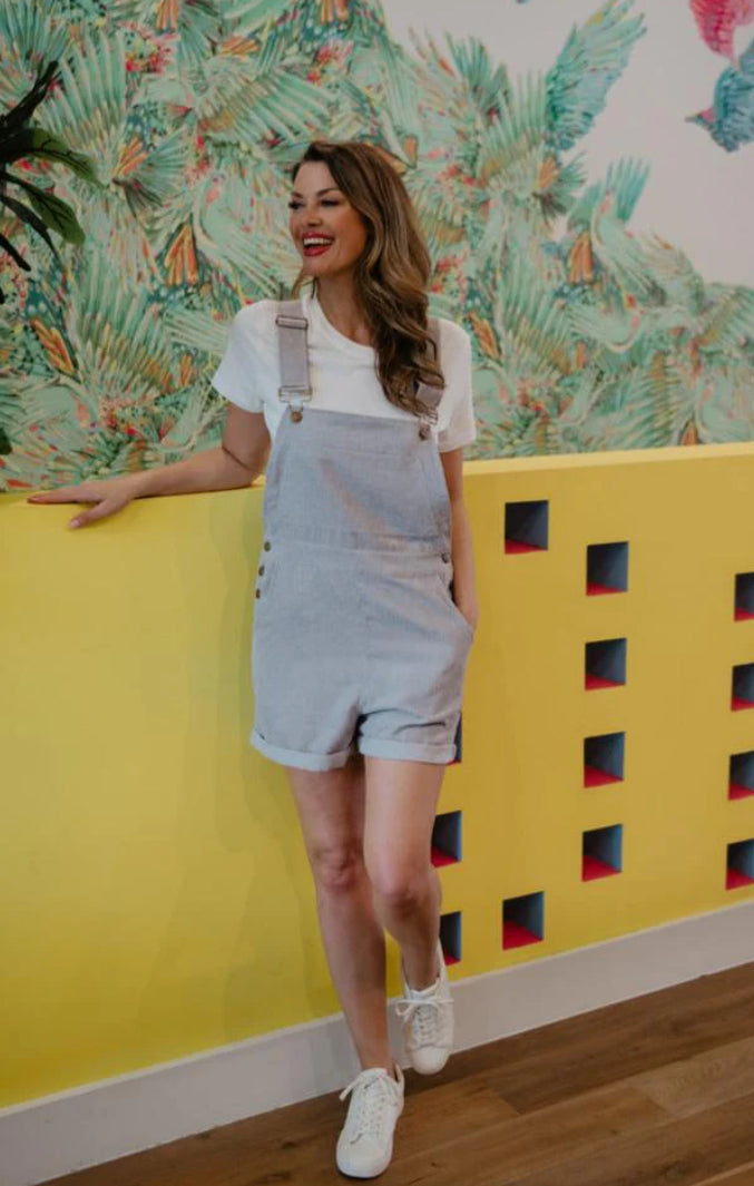 Corduroy overall shorts, adjustable straps