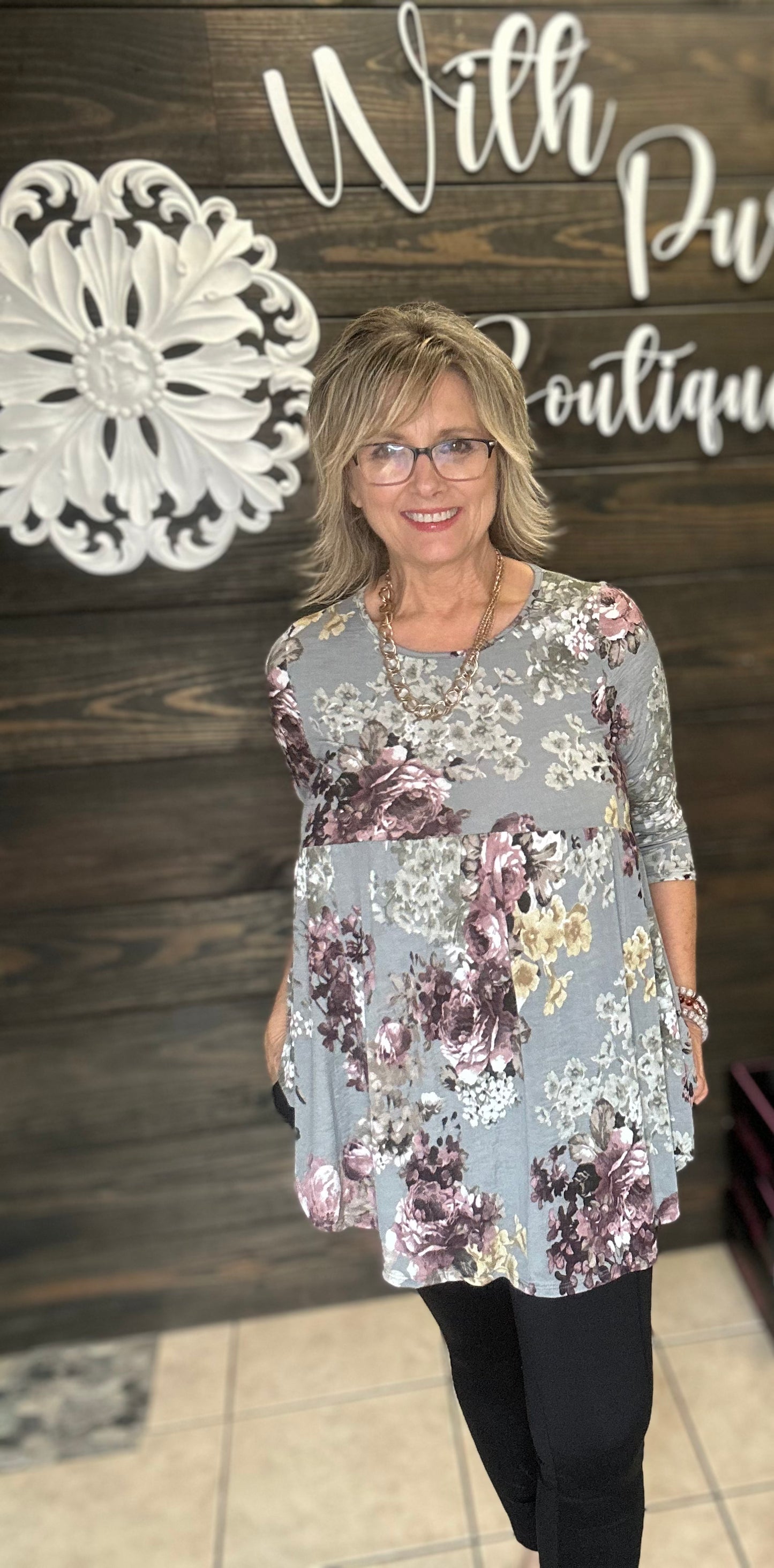 Fall Floral Babydoll Tunic Top