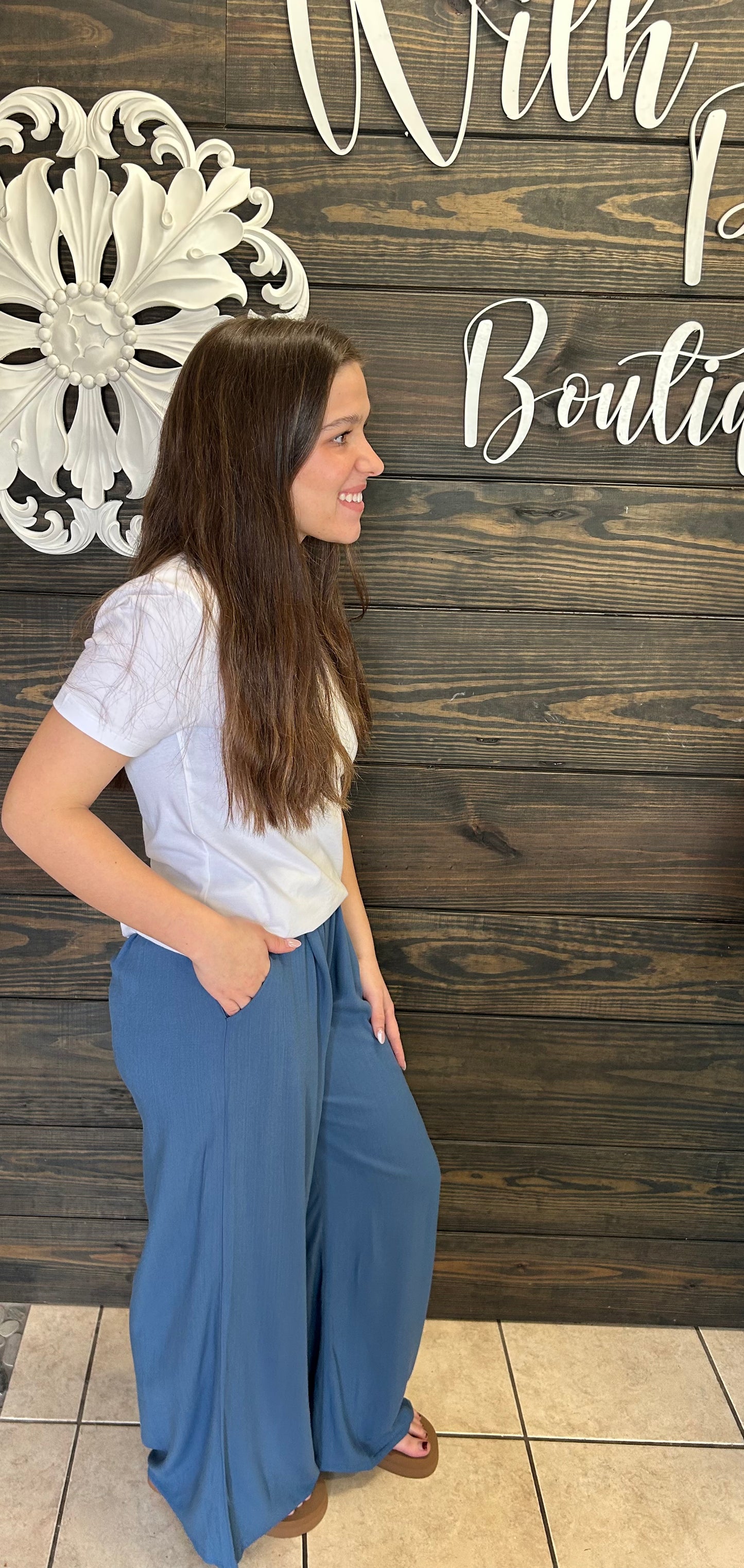 wide leg, pull on style pants, pockets, 100% Rayon