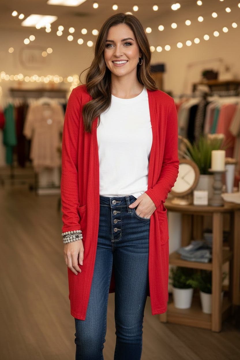 Red Cardigan - With Purpose Boutique