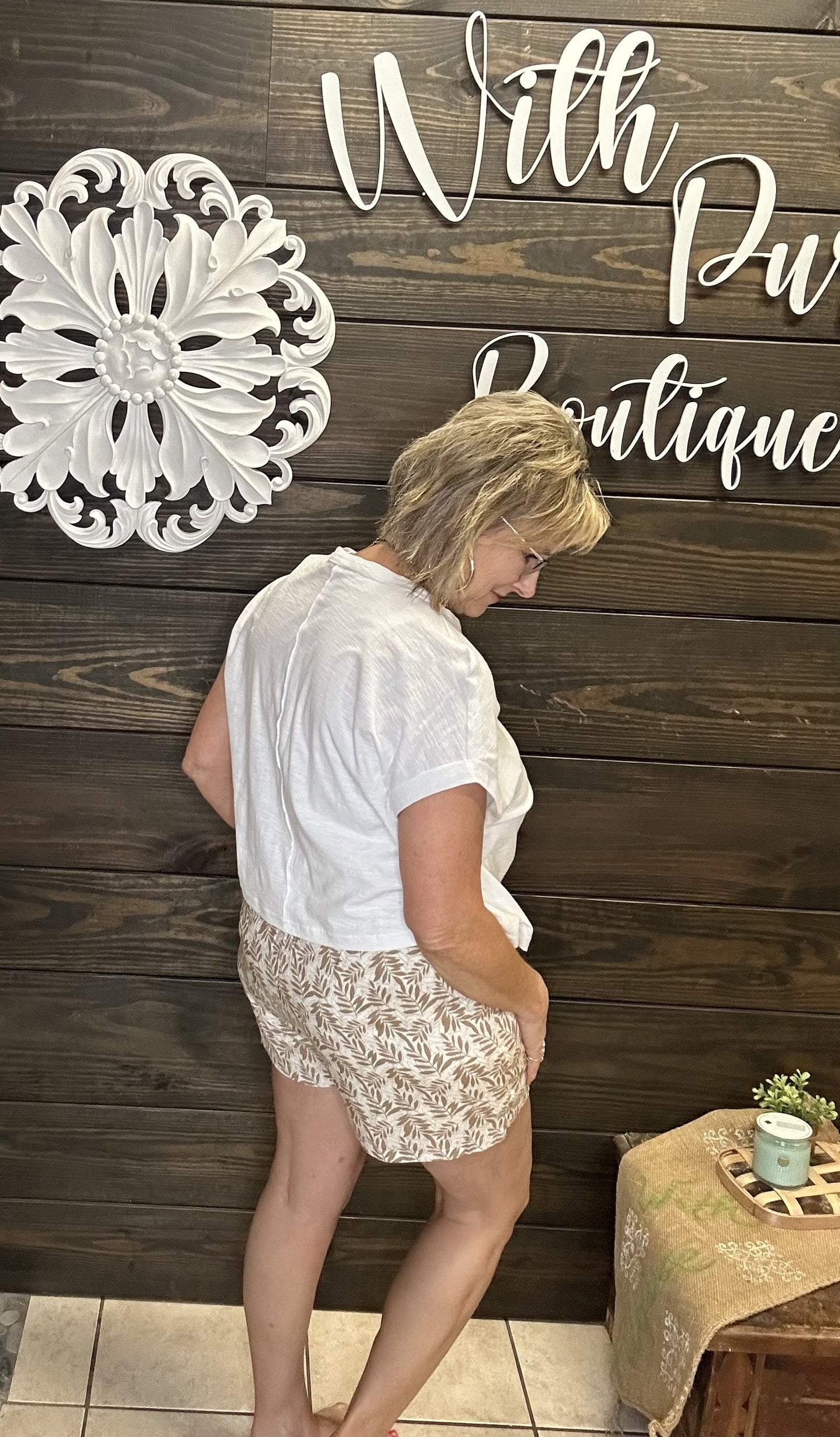 Taupe Floral Easy Shorts