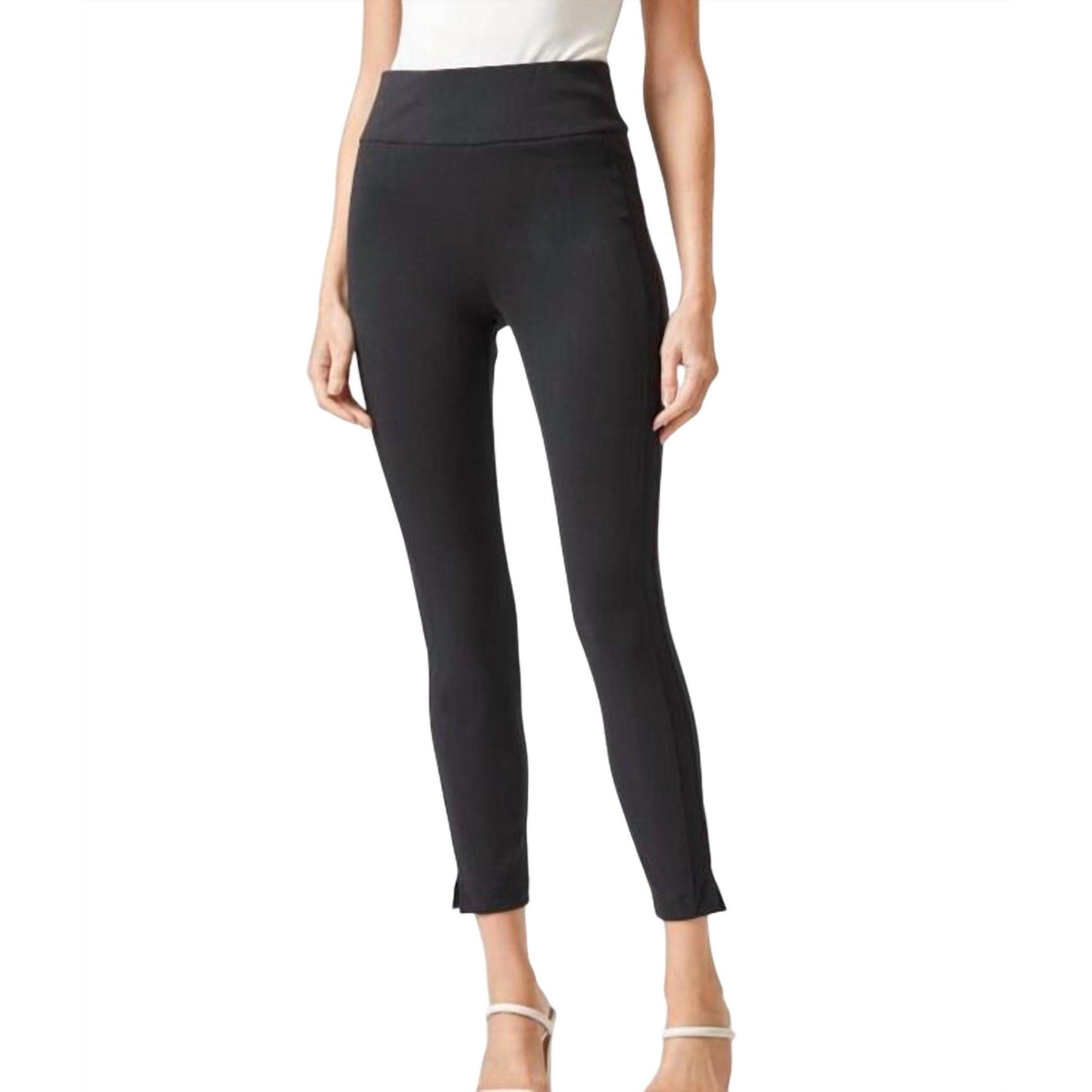 Dear Scarlette 28" skinny straight pants, pull on style, wide waist band, stretch, black