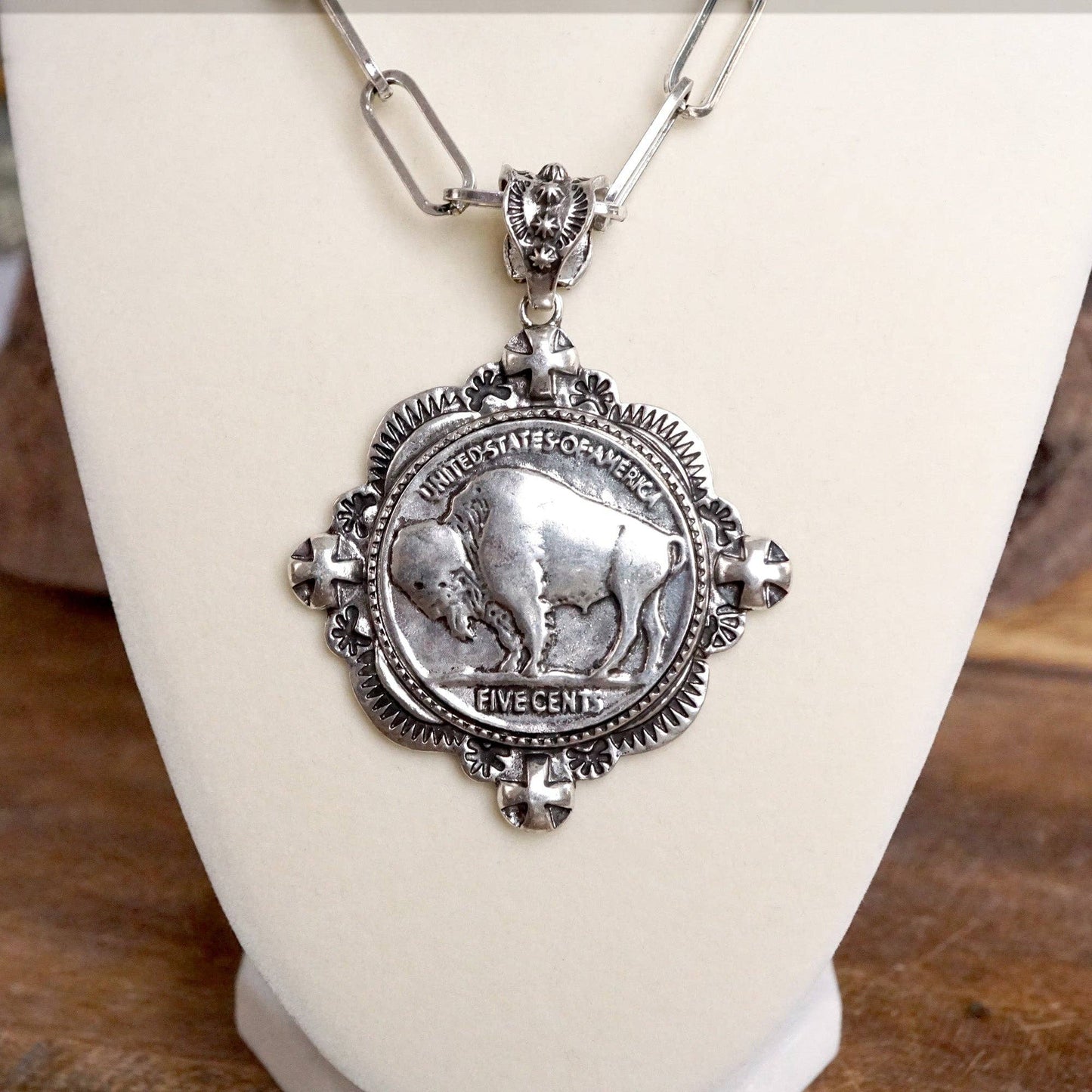 Western Buffalo Coin Statement Necklace Set