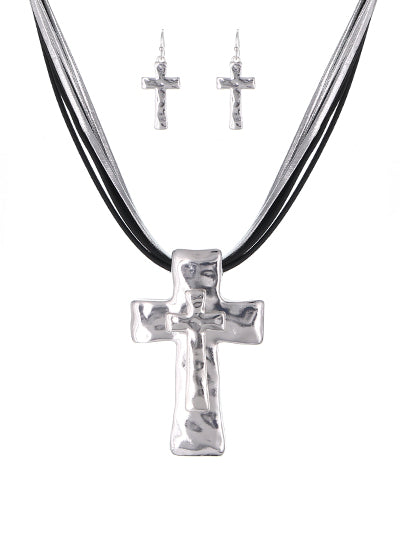 Hammered Cross Necklace Set