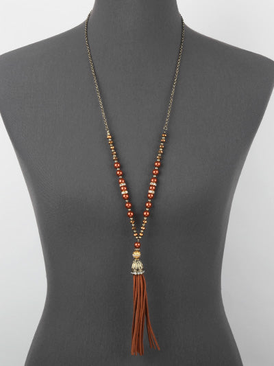 Suede and Bead Long Necklace