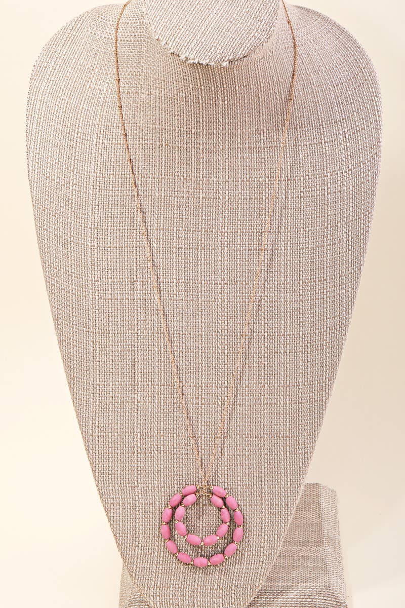 Wooden Bead Circle Pendant Long Necklace - With Purpose Boutique