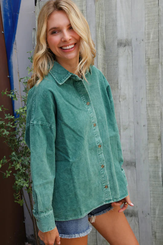 Green Ribbed Shacket - With Purpose Boutique