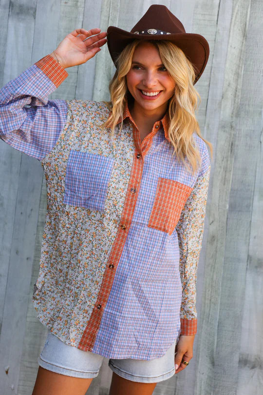Show your whimsical side with the Plaid Floral Patchwork Top, featuring lightweight fabric and contrasting floral and plaid patterns. This trendy button-up is perfect to wear on its own or layer for added style and comfort. Elevate your wardrobe with a playful piece that blends charm and versatility effortlessly.
fits slightly relaxed; 65% Cotton 35% Polyester