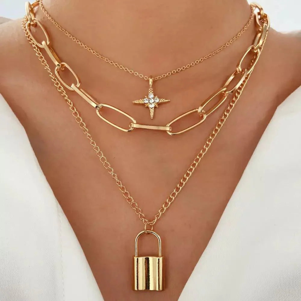 Layered lock and chain necklace - With Purpose Boutique