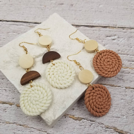 Wood & Clay Drop Earrings