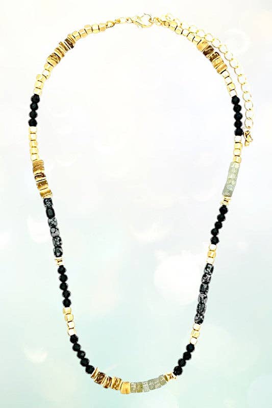 Natural Bead Stone Necklace , Approx Length: 12" beautiful layered beads with a touch of simplicity with a tasteful touch of whimsy. black stones