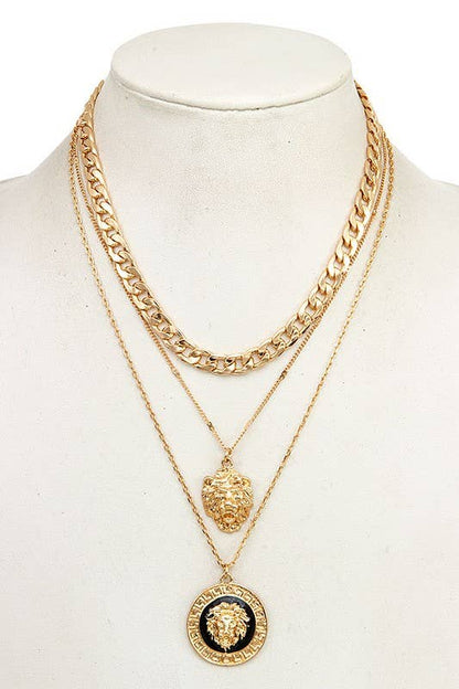 Lion Disk Pendant Layered Necklace - With Purpose Boutique