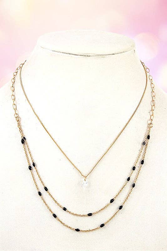 LAYERED BEAD STONE PENDANT NECKLACE , APPROX LENGTH: 14" - 16", SIMPLE REFINED EVERYDAY WEAR NECKLACE PERFECT FOR ALL OCCASION