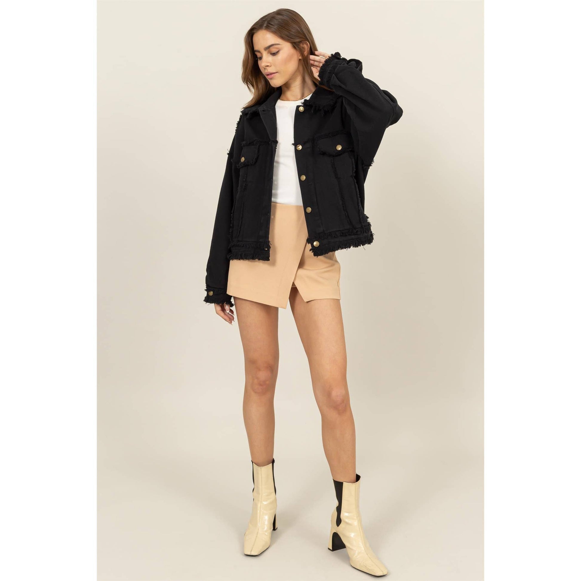 Oversized Frayed Denim Jacket - With Purpose Boutique