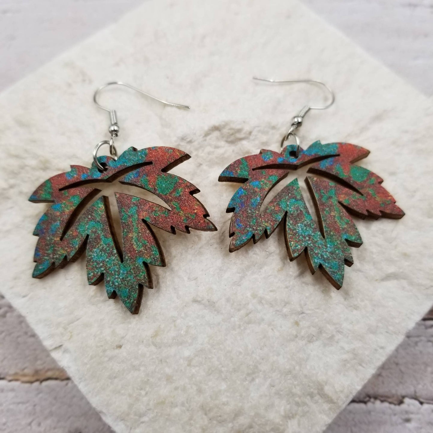 Boho Wood Maple Leaf Earrings