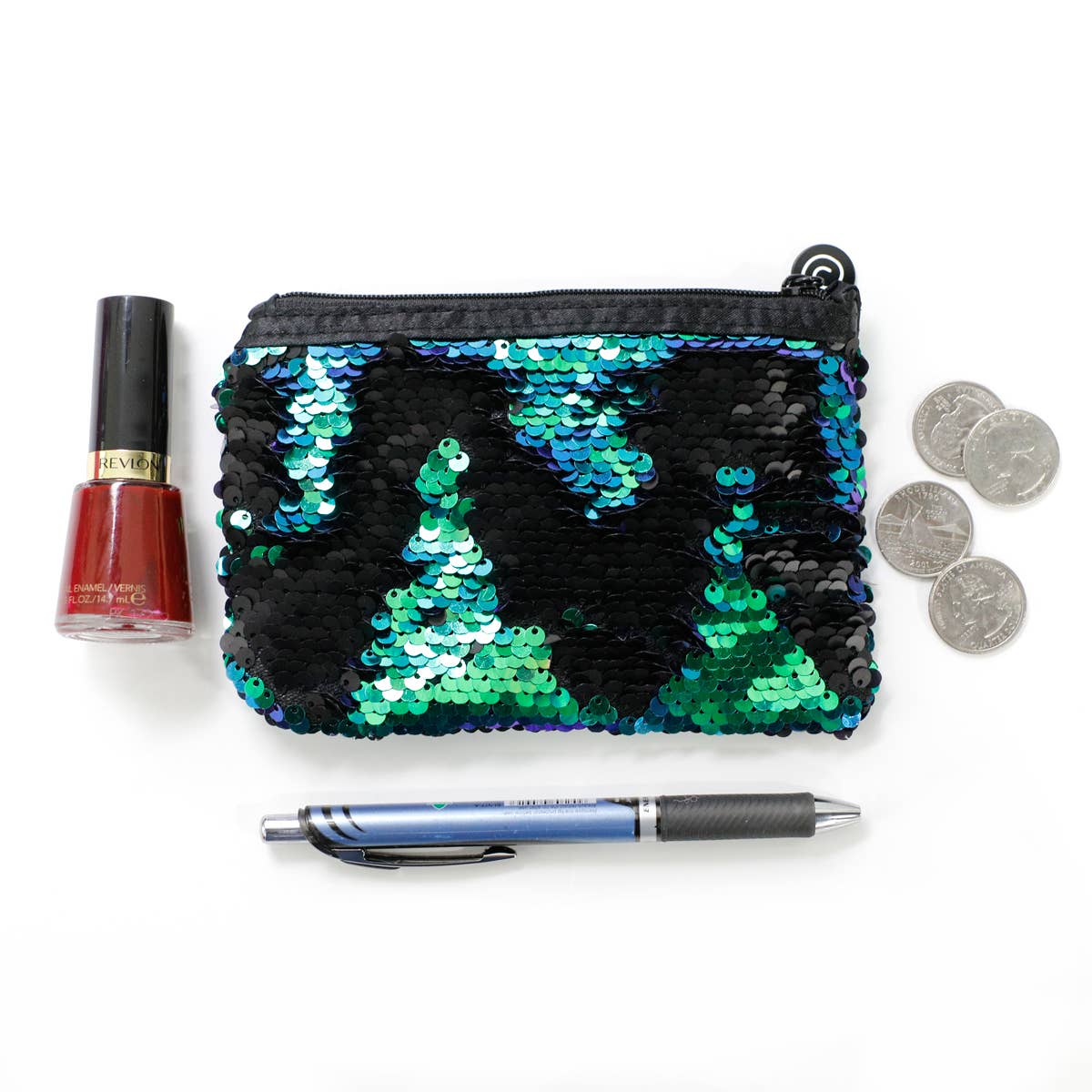 Sequin Mermaid Small Pouch - Blue, Green & Black