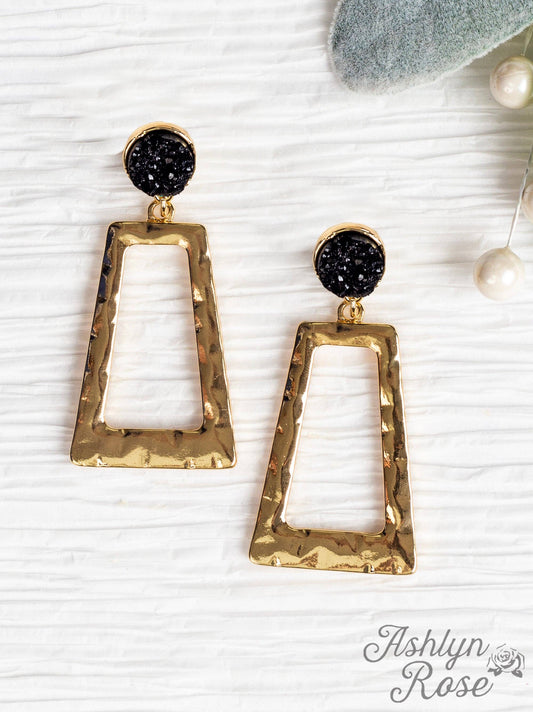 Don't Box Me In Gold Rectangular Hoops with Raw Stud, Black - With Purpose Boutique