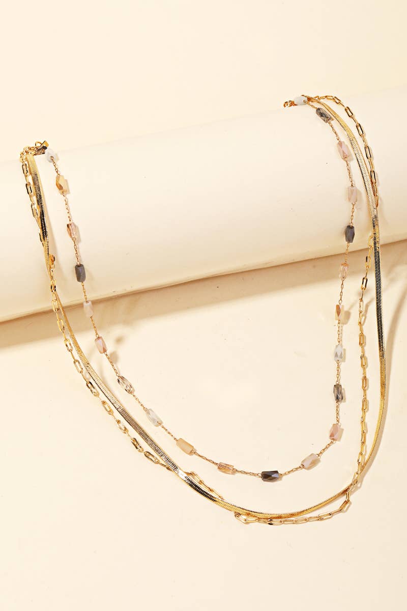 Layered Triple Chain Bead Necklace