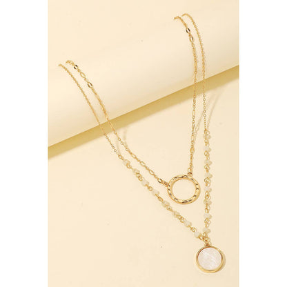 Hoop And Stone Disc Layered Pendant Necklace