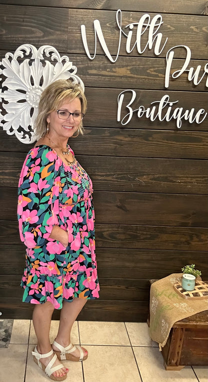 Smocked Button Babydoll Dress